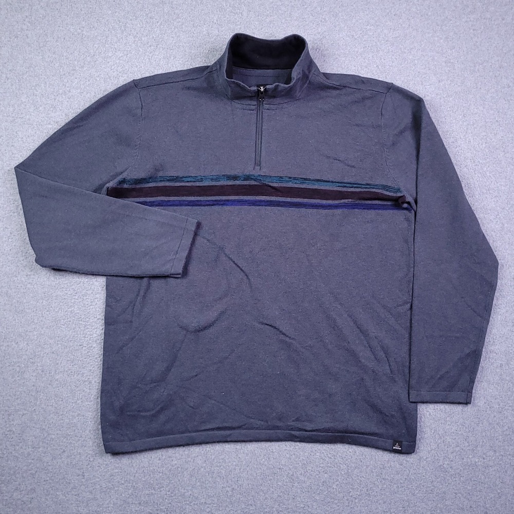 Prana Sweater Mens XL 1/4 Q-Zip Pullover Gray Hiking Poly Wool Blend Sweatshirt